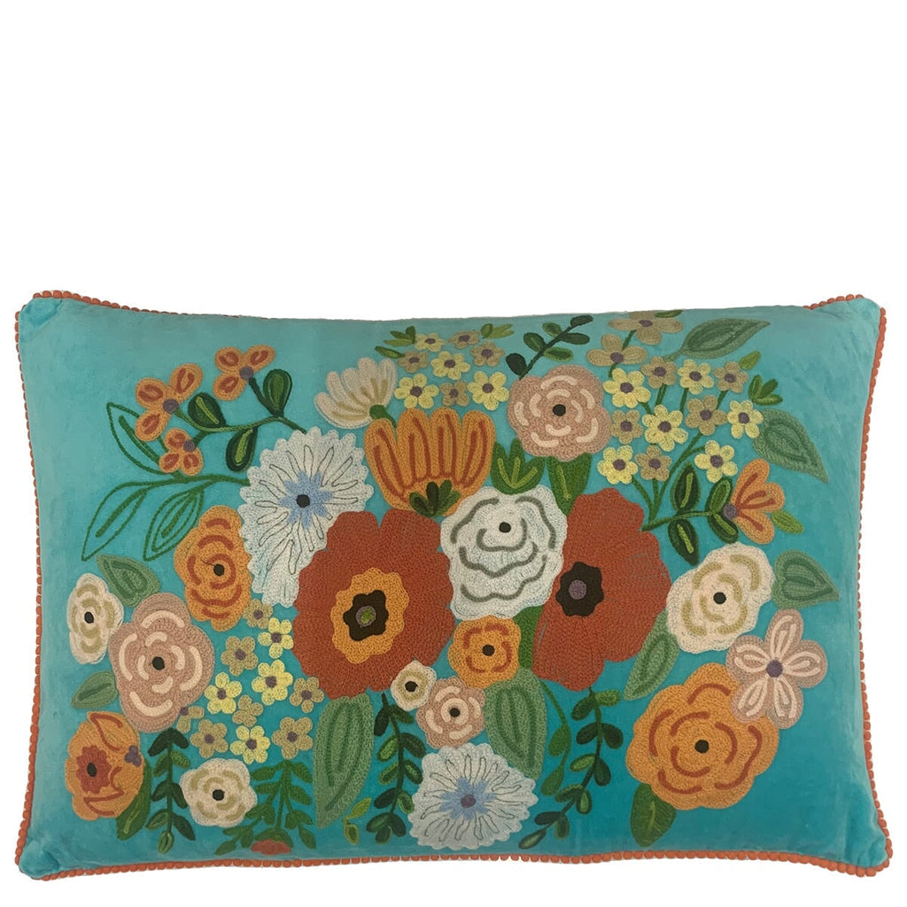 Lumbar Cushion - Summer Florals - Turquoise