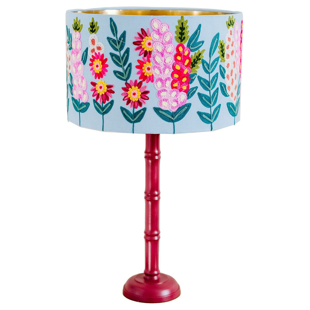 Lamp Shades Drum Shade - Hollyhocks - Aqua Multicolour