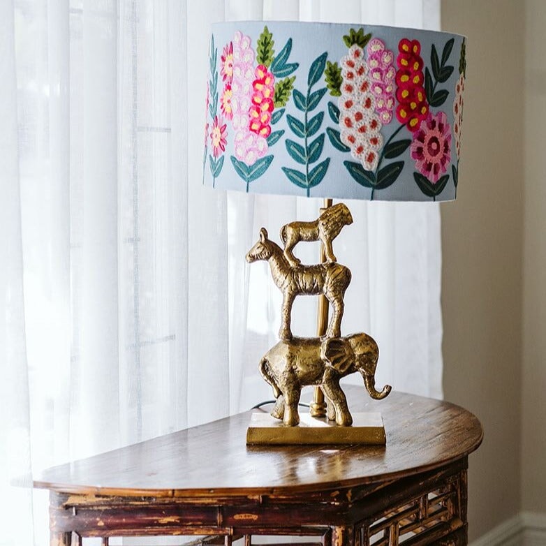 Lamp Shades Drum Shade - Hollyhocks - Aqua Multicolour