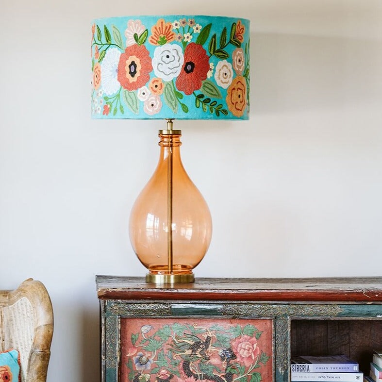 Lamp Shades Drum Shade - Summer Florals - Turquoise