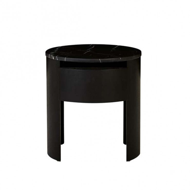 Black/Matte Dark Oak Oberon Crescent Marble Bedside