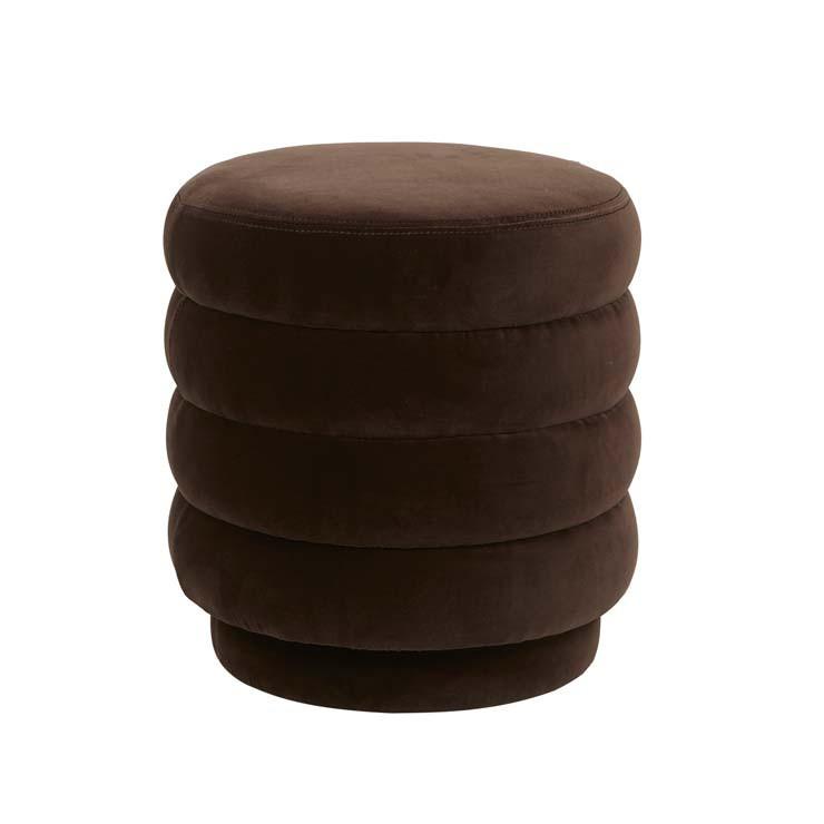 Ottomans Chocolate Velvet Kennedy Ribbed Round Ottoman