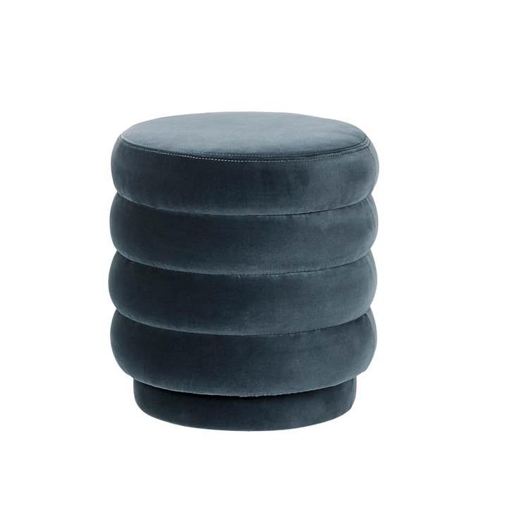 Ottomans Slate Blue Velvet Kennedy Ribbed Round Ottoman